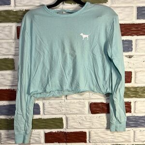 Victorias Secret PINK - Cropped Open Back Blue Logo Long sleeve - Size XS